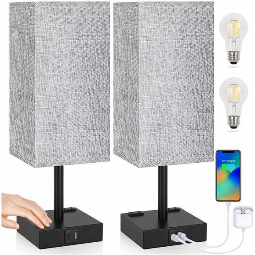 Touch Control Table Lamps Set of 2 - Nightstand Lamp for Bedroom with USB Port